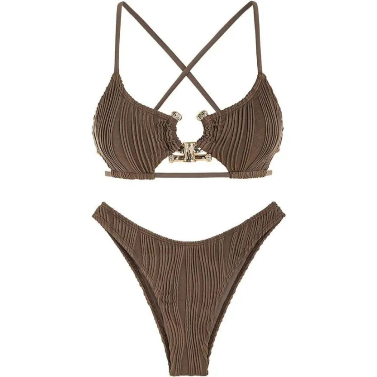 Zoey | Ribbed Cross-Back Bikini Swimsuit Set