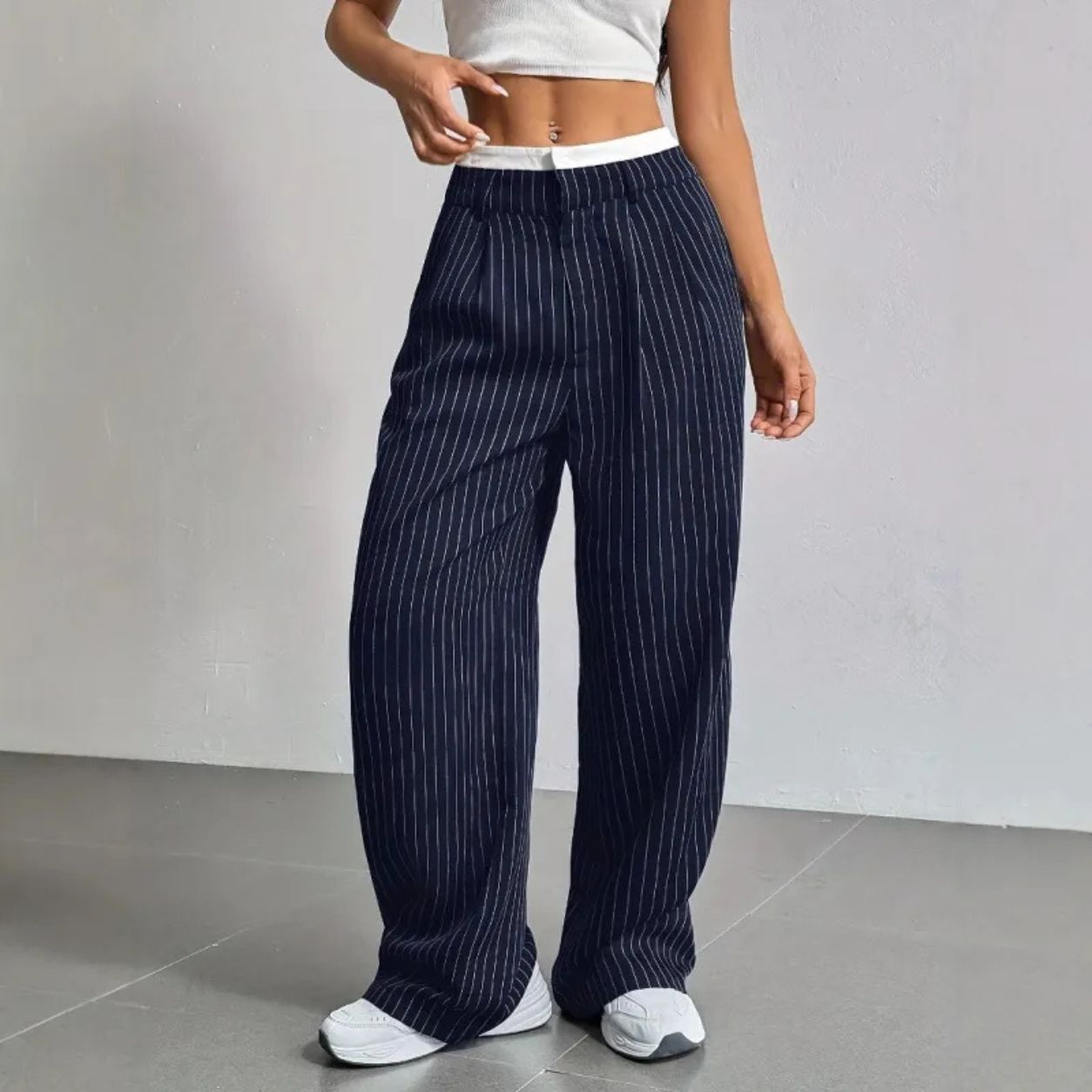 Flora Striped Straight-Leg Trousers
