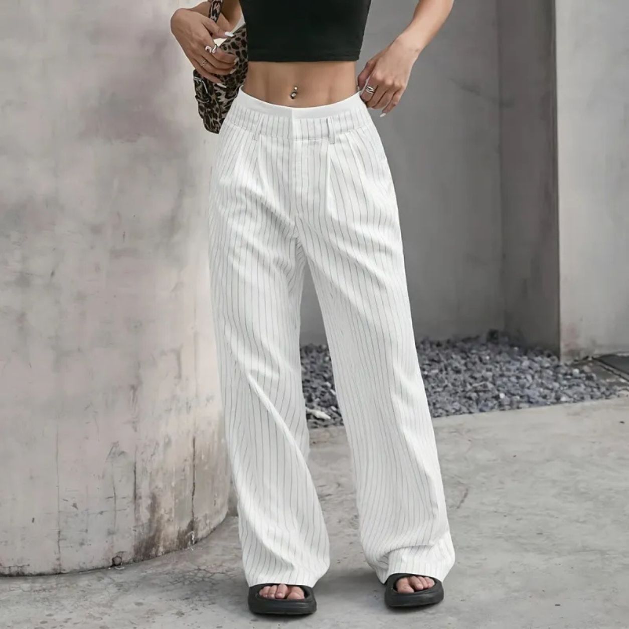 Flora Striped Straight-Leg Trousers