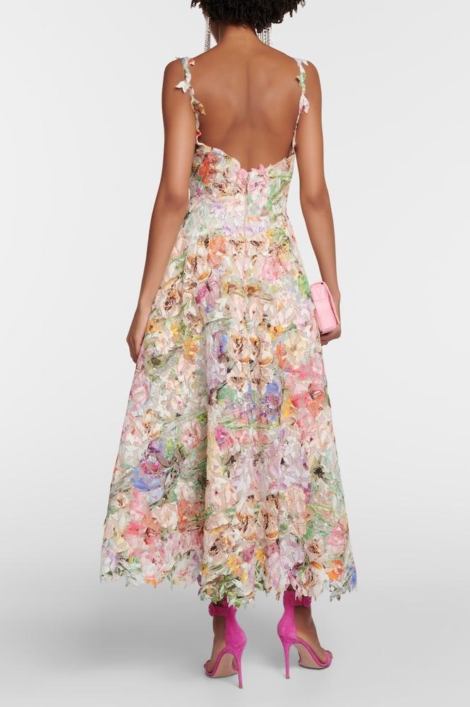 Teodora® | Purple Lace Midi Dress With Floral Embroidery