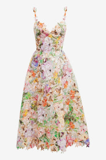 Teodora® | Purple Lace Midi Dress With Floral Embroidery